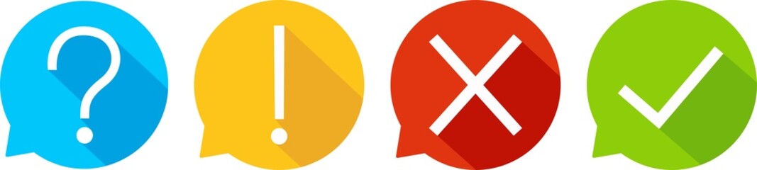 Obraz premium Set of round marks, cross, exclamation and question point, checkmark icons, buttons on white background. 