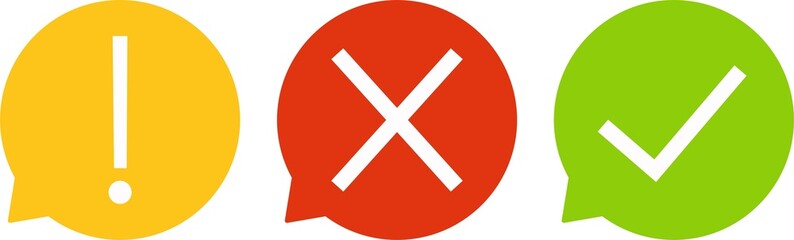 Obraz premium Set of round marks, cross, exclamation point, checkmark icons, buttons on white background. 