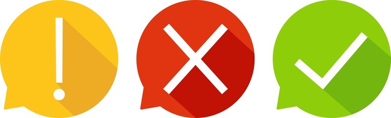 Obraz premium Set of round marks, cross, exclamation point, checkmark icons, buttons on white background. 