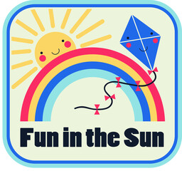 Rainbow, sun and kite vector badge design