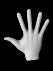 Three-dimensional model of human hand isolated on black background. 3D illustration.