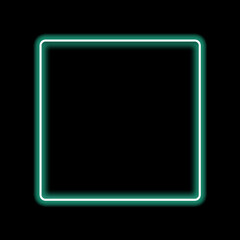 Geometric shape of green neon color in the form of a square with rounded corners on a black background