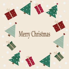 Merry Christmas card with Christmas trees and gift boxes