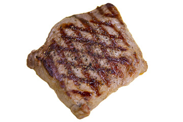 beef steak with grill grid mark and black pepper isolated on white background top view