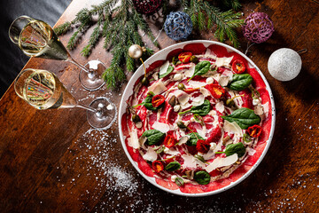 Christmas beef carpaccio with beef