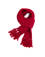 Red warm scarf on a white background
