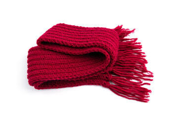 Red warm scarf on a white background