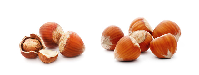 Hazelnuts isolated on white background
