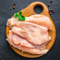 raw chicken breast slices poultry meat healthy meal diet snack on the table copy space food...