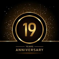 19th anniversary logo. Golden anniversary celebration logo design for booklet, leaflet, magazine, brochure poster, web, invitation or greeting card. rings vector illustrations.