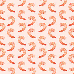Seamless pattern shrimp sea food concept pink vector