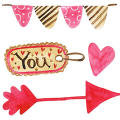 watercolor romantic and cute pink and chocolate valentine elements for you