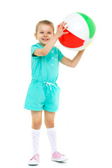 Active happy little girl playing with air ball