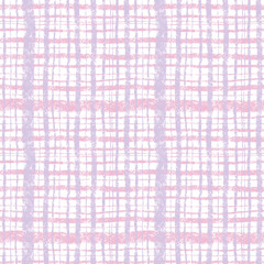 Digitally created seamless pattern the plaid ornament in pink pastel colors on white background. Cute and modern basic pattern with the visual effect of chalk drawing texture. 