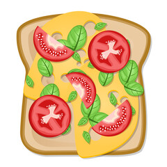 Tomato and cheese bread toast vector food illustration