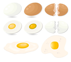Set of eggs fried and cooked concept vector food illustration