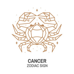 Zodiac astrology horoscope sign Cancer linear design. Vector illustration. Elegant line art symbol or icon of Cancer esoteric zodiacal horoscope templates for logo or poster isolated on white