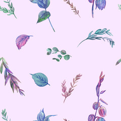 Seamless pattern with flowers and leaves against pink background for girly textile and surface design