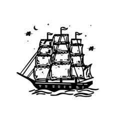 Drawing silhouette art ship design vector