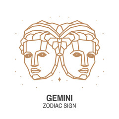 Zodiac astrology horoscope sign Gemini linear design. Vector illustration. Elegant line art symbol or icon of Gemini esoteric zodiacal horoscope templates for logo or poster isolated on white