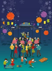 Fotobehang Soirée guinguette - soirée dansant - Fête populaire - Bal- Kermesse- Fête de fin d'année © Cline