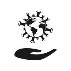 Earth with coronavirus. Coronavirus (COVID-19) cell icon. Web design. Flat style. Illustrations.