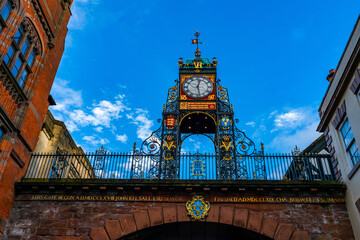 Eastgate Clock in Chester, Cheshire UK - obrazy, fototapety, plakaty