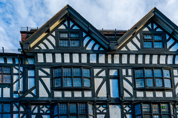 Traditional  black-and-white timber framed Tudor style buildings in Chester, UK