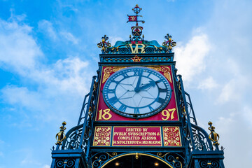 Eastgate clock in Chester. Cheshire, UK - obrazy, fototapety, plakaty