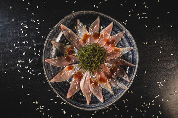 Perfect Sushi Japanese Asian Seafood Food Dish Drink Cocktail Dessert Menu Gourmet Restaurant Chef on Dark Background