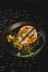 Perfect Sushi Japanese Asian Seafood Food Dish Drink Cocktail Dessert Menu Gourmet Restaurant Chef on Dark Background