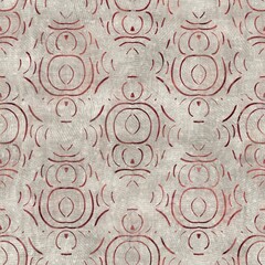 Fototapeta na wymiar Seamless tribal ethnic damask rug motif for surface pattern design and print. High quality illustration. Grungy trendy boho design in red and textured cream. Resembles indian mehndi henna. Diamond geo