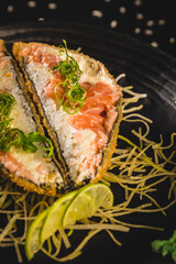 Perfect Sushi Japanese Asian Seafood Food Dish Drink Cocktail Dessert Menu Gourmet Restaurant Chef on Dark Background