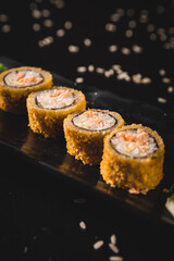 Perfect Sushi Japanese Asian Seafood Food Dish Menu Gourmet Restaurant Chef on Dark Background