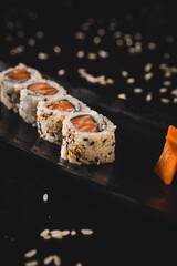 Perfect Sushi Japanese Asian Seafood Food Dish Menu Gourmet Restaurant Chef on Dark Background