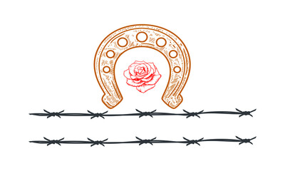 Horse shoe with rose flower and wire logo vector design © habib