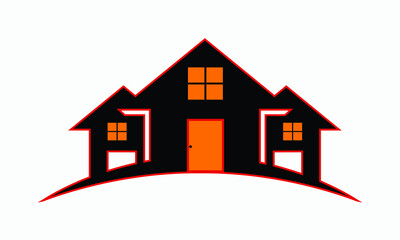Real Estate, house with windows and doors logo vector symbol design. Beautiful creative logo designs