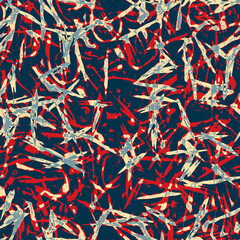 Obraz premium Classic marine blue red yellow seamless texture. Modern retro swim wear fashion allover print. Memphis style masculine grunge abstract background. High quality jpg swatch.