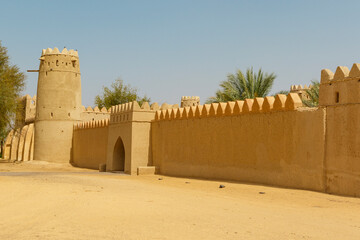 Exterior and towers of the Al Jahili Fort in Al Ain, Abu Dhabi, United Arab Emirates, Arabia