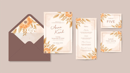 Boho floral watercolor wedding invitation template