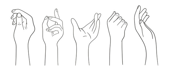 Different Hand Gestures Vector Line Set. Hands Expressions Icons.