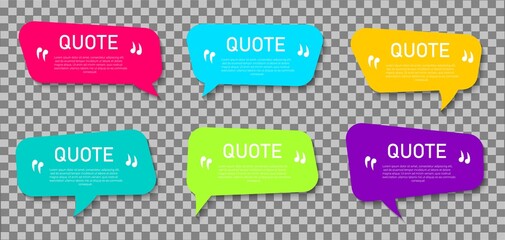 Speech Bubble Icon Set Frames Quotes Template with a text box inside. Bright blank quote field with information, popular expression. Vector illustration with shadow.	