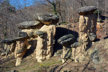Villar San Costanzo, Piedmont, Italy - The Ciciu di Villar natural reserve, where there are geological formations in the shape of mushrooms, due to water erosion.