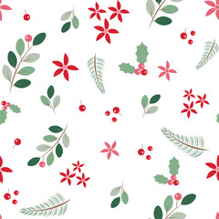 Christmas seamless pattern on white background. Cute winter holidays illustration