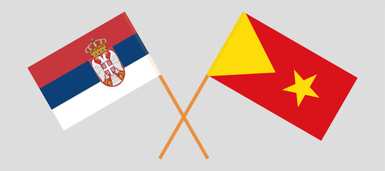 Crossed flags of Serbia and Tigray. Official colors. Correct proportion
