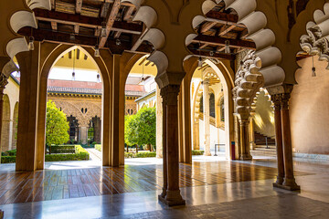  large historic aljafería palace in saragossa spain on a warm sunny day inside