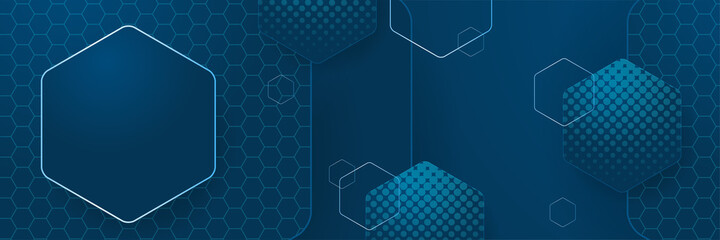 Hexagon Dark Blue Abstract Geometric Wide Banner Design Background