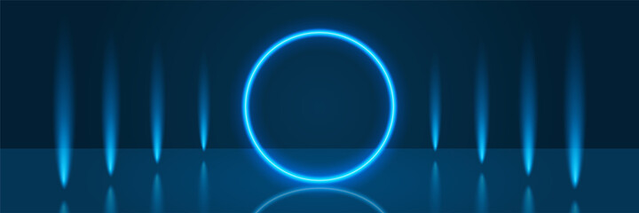 Circle Low Light Technology Blue Abstract Geometric Wide Banner Design Background