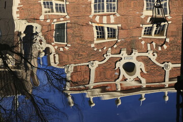 Amsterdam Singel Canal Reflection with Historic Building, Netherlands