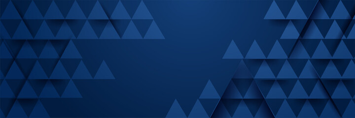 Triangle shape Dark Blue Abstract Geometric Wide Banner Design Background